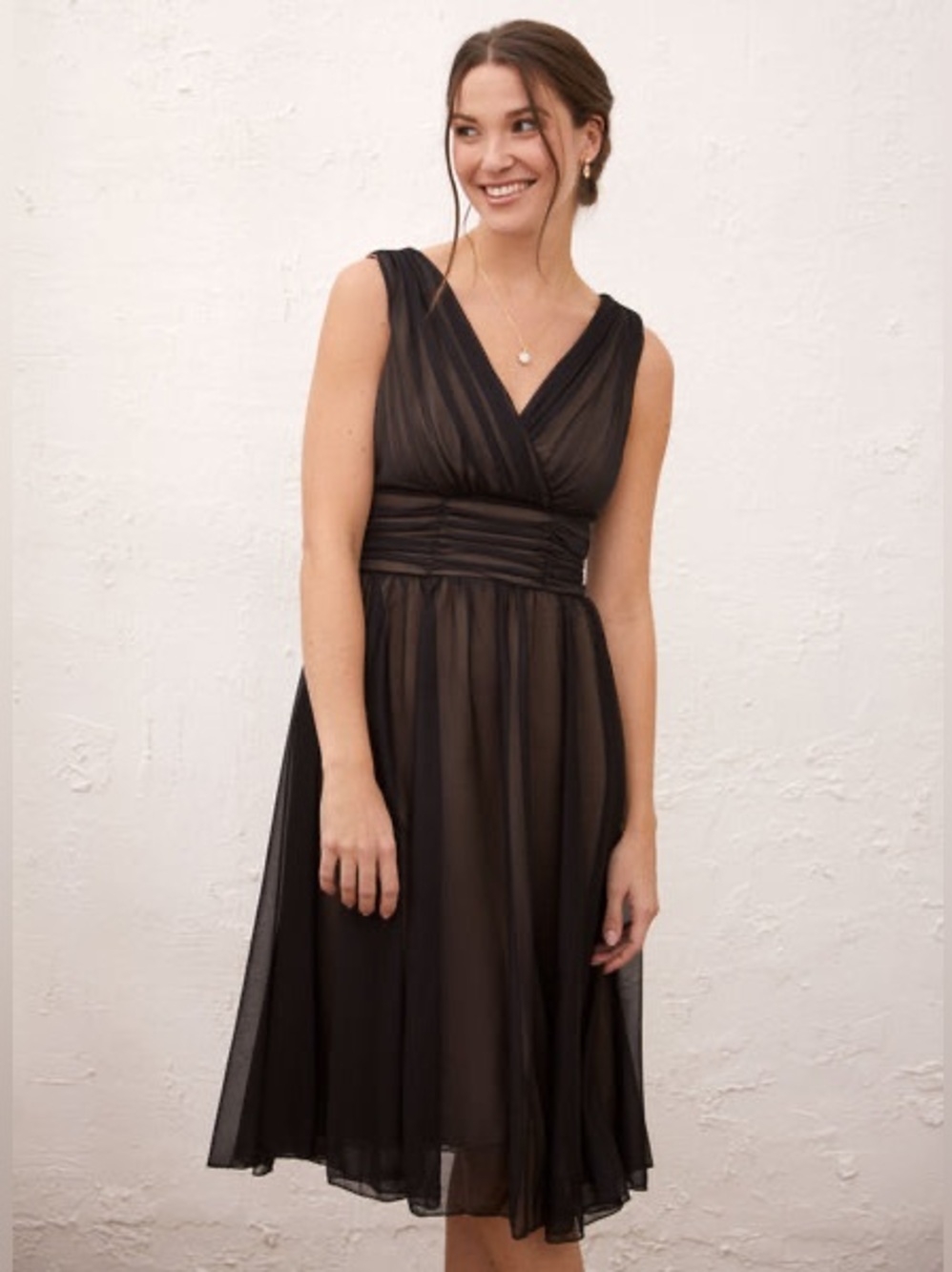 DB Mesh Fit & Flare Chiffon Cocktail Dress Size 12P Petite Black Tan NEW NWT